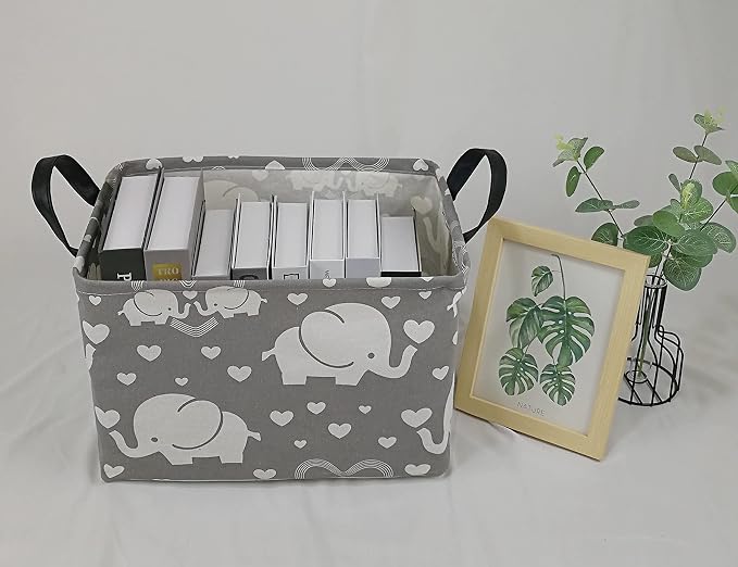 Storage Basket Home Shelf Basket Kids Organizer Box Clothes Laundry Hamper Nursery Bin Gift Laundry Basket with Handles for Home (love elephant)
