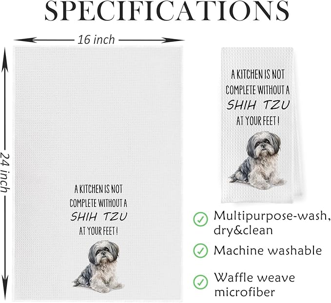 Shih Tzu Dish Towels - Funny Shih Tzu Decorative Waffle Weave Kitchen Towels, Shih Tzu Gifts Hand Tea Towels, Shih Tzu Gifts (16×24 Inches)