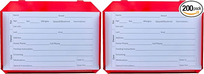 100 3X5 Kennel Cards (3 X 5 Inch) cage Cards for a Kennel, Cat and Dog Boarding Supplies, Pet Profile Record Card for Veterinary Practice, Shelter, Dog Grooming (Pack of 2)