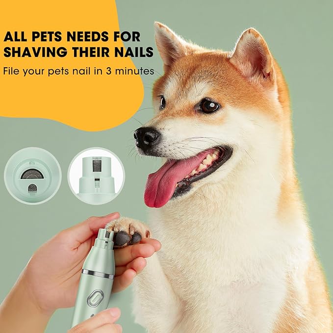 QREEYX Upgrade Dog Grooming Kit, Cordless Dog Paw Trimmer, 4 in 1 Low Noise Pets Hair Clipper Grooming Kit, 2-Speed Nail Grinder with Stainless Steel Blade for Small Pet with Thick Coats (Green)