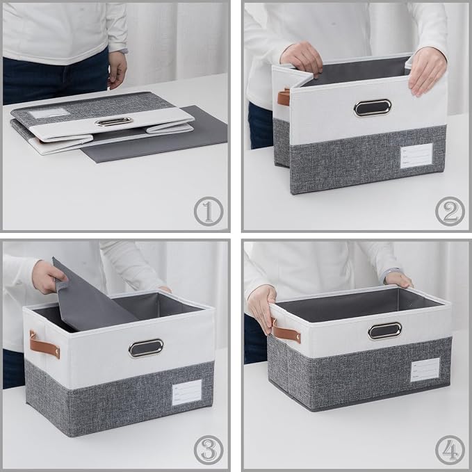 PRANDOM Larger Foldable Storage Bins with Handles [5-Pack] Fabric Collapsible Storage Boxes Baskets Cubes Containers with Handles for Closet Living Room Bedroom (Grey & White 17.3x12.2x10.4')