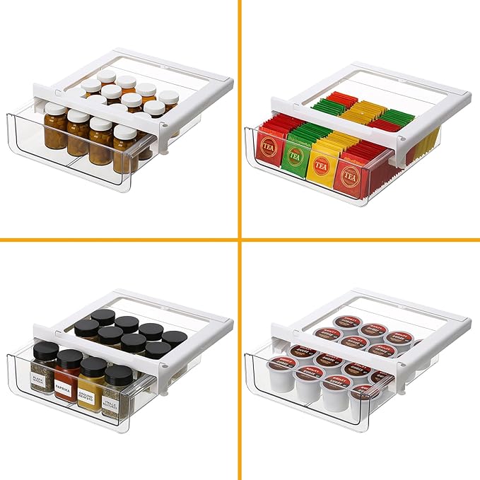 Under Shelf Storage Drawer, Under Cabinet Spice Rack, Spice Organizer for Drawer Pull Out, Under Cabinet Basket Hanging Holder for Cupboard Pantry