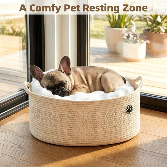 Optish 40L Extra Large Dog Toy Basket, 20" x 14" x 9" XL Toy Storage Box and Bin with Handles, Woven Cotton Rope Foldable Basket for Blankets, Living Room, Bedroom, Home Decor, Camel