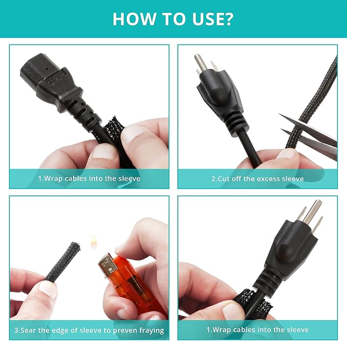 ZhiYo Cable Sleeve, 20ft, 1/4 inch, Black | Cord Wrap, Wire Protector Tubing, For Pets, PC Cable Management