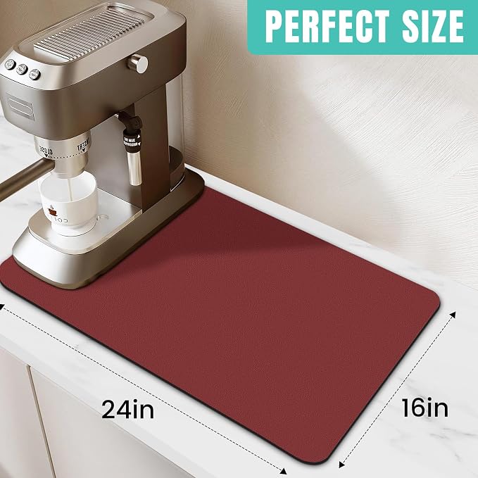Coffee Mat Super Absorbent Dish Drying Mat Coffee Bar Mat 16"x 24", Red
