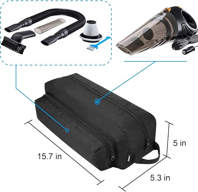 Vacuum Cleaner Accessory Storage Bag Fits for ThisWorx HOTOR Car Vacuum Cleaner & Accessories, Portable Tool Storage Case with Extra Pocket for Power Cord,Brush Nozzles,Cleaning brush (Black)