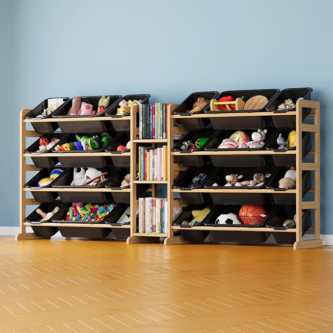 SpaceAid Large Toy Storage Organizer with 24 Bins and 3 Shelves, Toy Organizers Storage Bookshelf, Kids Bin Shelf Box Bookcase for Bedroom Playroom Organization Room Decor, True Black