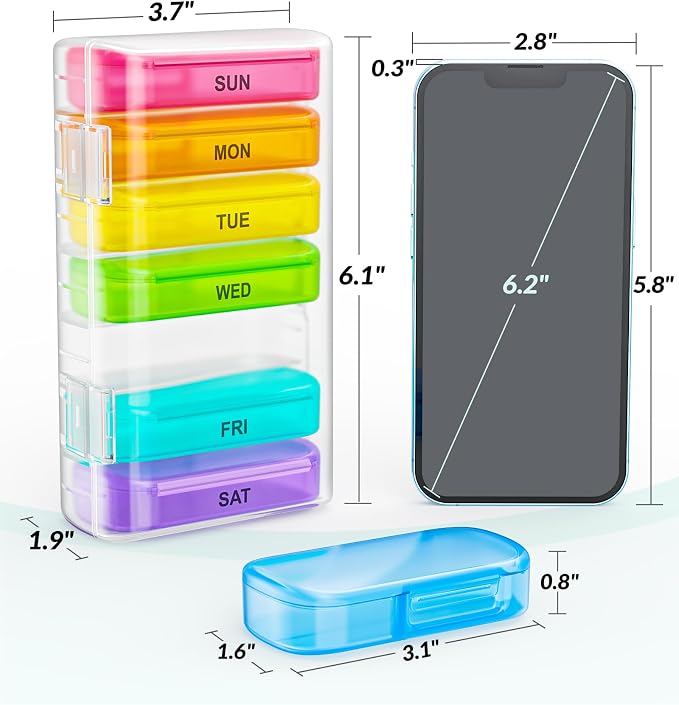 ZIKEE Weekly Pill Organizer with Large Individual Containers, BPA-Free | Portable Pill Box 7 Day for Pocket, Purse, Weekly Pill Case, Pill Container for Medication, Vitamin, Fish Oil, Supplement