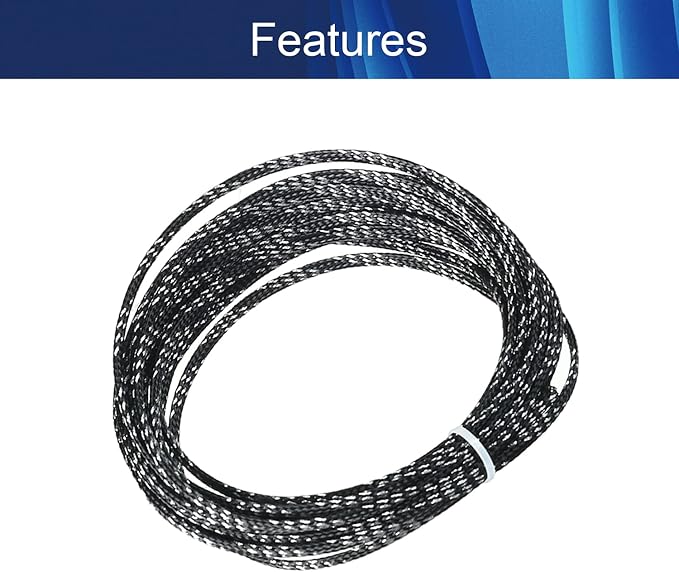 Jutagoss PET Expandable Braided Cable Sleeve, 16.4ft - 3/16 inch Black Silver Cable Management Sleeve, Wire Loom Tube Cord Protector for USB Cable, Power Cord, Audio Video and More, 1Pc