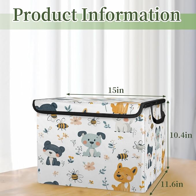 Cute Dog Storage Bins with Lids, Pet Puppy Foldable Storage Boxes with Carrying Handle Organizer Containers Baskets Cube for Home Bedroom Closet