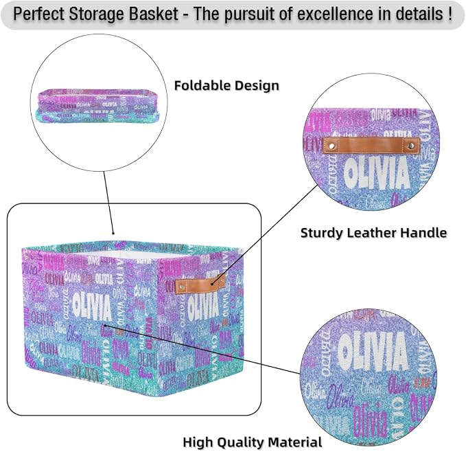 Custom Storage Basket for Rooms, Light Blue Purple Glitters Bling | Organizing Boys Girls Pets Toys Closet Shelf Clothes Books