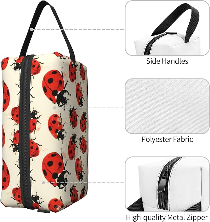 Ladybugs Makeup Bag - Durable 600D Oxford Fabric Travel Cosmetic Bag, Shockproof Foam Padded Toiletry Organizer for Gym & Daily Use 10x6.2x4.9 Inch