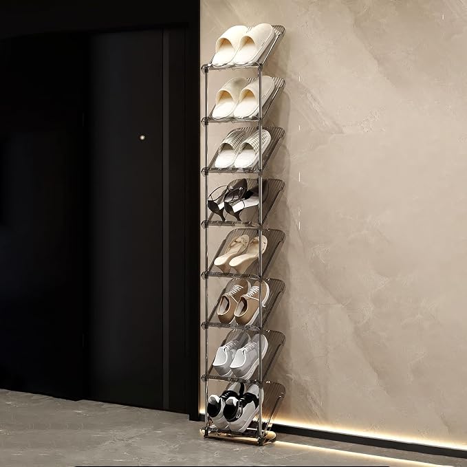 Clear Narrow Shoe Rack for Entryway - Free Standing Shoe Storage Organizer | Space Saving Design, Easy To Assemble, Fits Entryways and Shelf Closets, Sturdy Organizer For Living Room