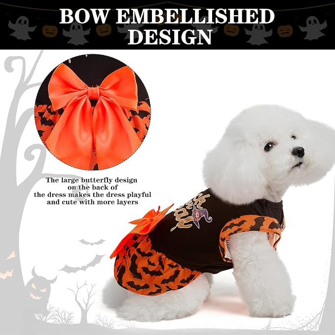 Dog Halloween Dress for Small Dogs,Puppy Costumes Pet Clothes Holiday Girl Dogs Shirt with Halloween Pattern,Party Dog Vest Dresses Cat Apparel Sweater Warm Skirt