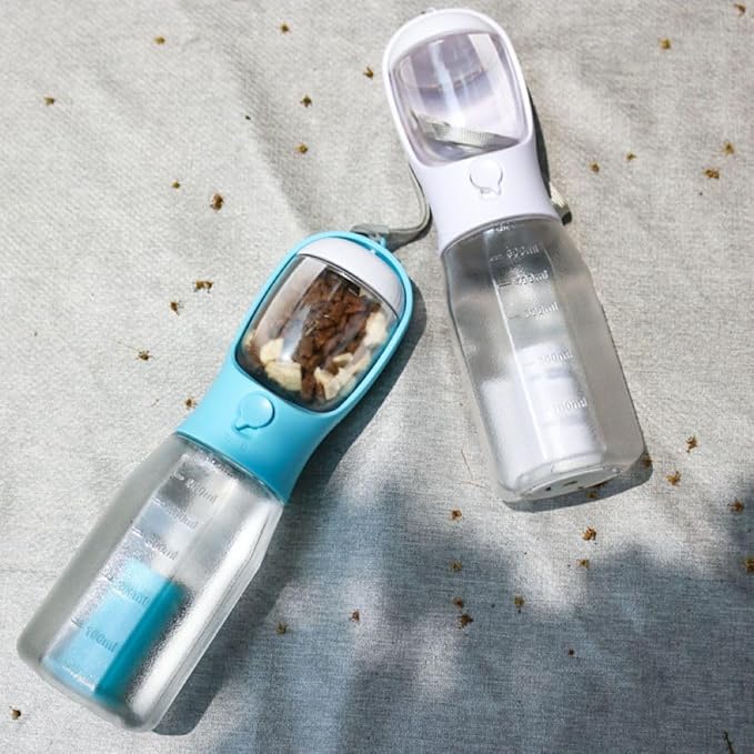 Three-in-one Portable Multi-Functional Pet Cup (Includes 1 Roll of Poop Bag) (Capacity 20 oz Water, 100 gm Food) (Turquoise)