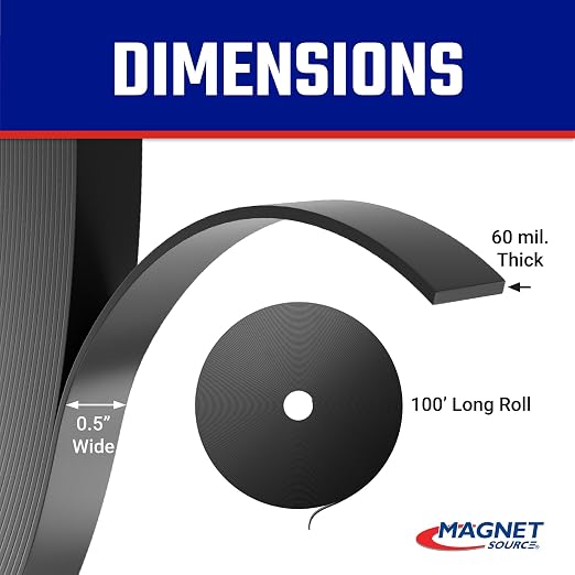 Master Magnetics Flexible Magnet Strip - One-Sided Magnetic Strip, Cuttable Magnet, 0.5" Wide, 0.06" Thick, 100 Feet, ZGN10PBX