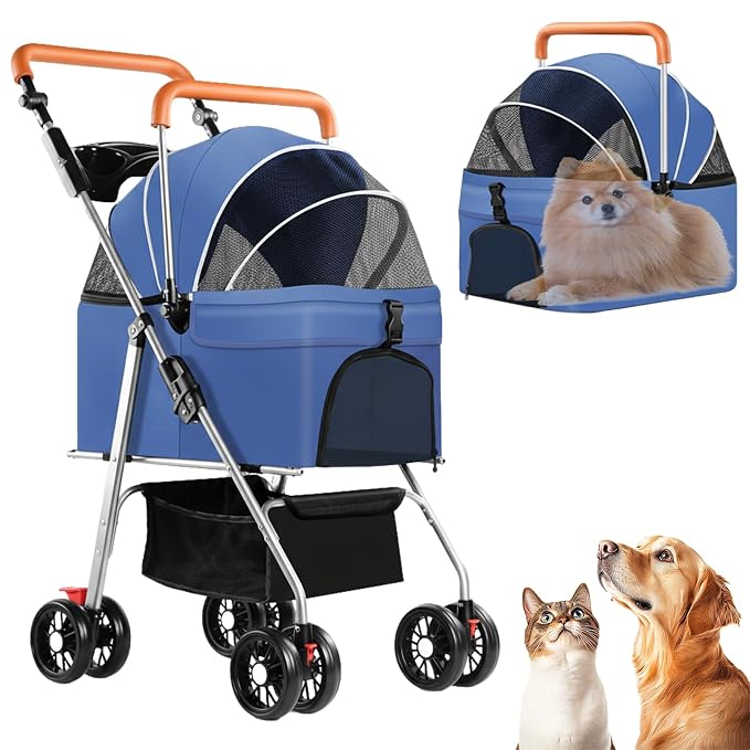 3 in 1 Pet Stroller for Dogs Cats Foldable Jogger with Detachable Carrier