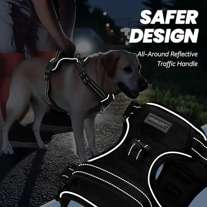 VIVAGLORY No Pull Dog Harness Vest Harness, S, Black - Plain | with Handle Front and Back Clip for Training & Pulling, No Pull & Escape Proof Padded Adjustable for Pet Puppy