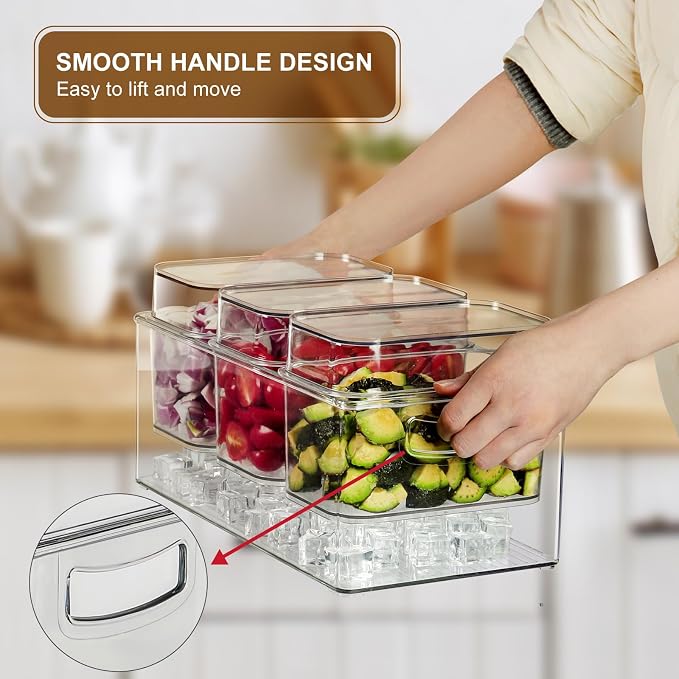 Hudgan Large Taco Bar Serving Set for Party with 3 Separate Containers, Mimosa Bar Accessories with Lids, Chilled Condiment Caddy Organizer for Salad, Fruit, Party Garnish