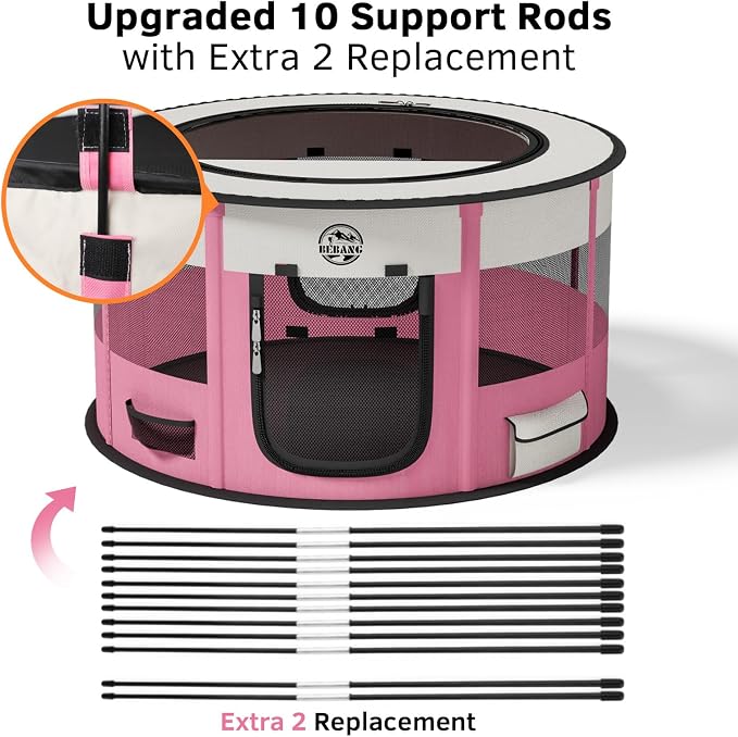 Dog Playpen for Puppies and Cats: Foldable Pet Pen with Dual Doors | Two Zippered Doors, 360° Mesh Windows, Removable Breathable Top, Spacious Interior