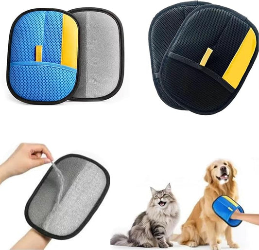 Pet Grooming Gloves 4 Pack (2 Blue & 2 Black) – Deshedding Brush Mitt for Dogs & Cats, Hair Remover, Bath Massage Glove, Reusable Pet Hair Remover for Shedding Fur