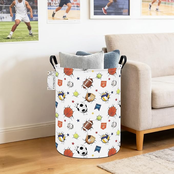 Sports Ball Storage Bin Foldable Nursery Basket | Foldable with Waterproof PE Coating Organizer Bin for Kids Boys and Girls,Office,Bedroom,Clothes