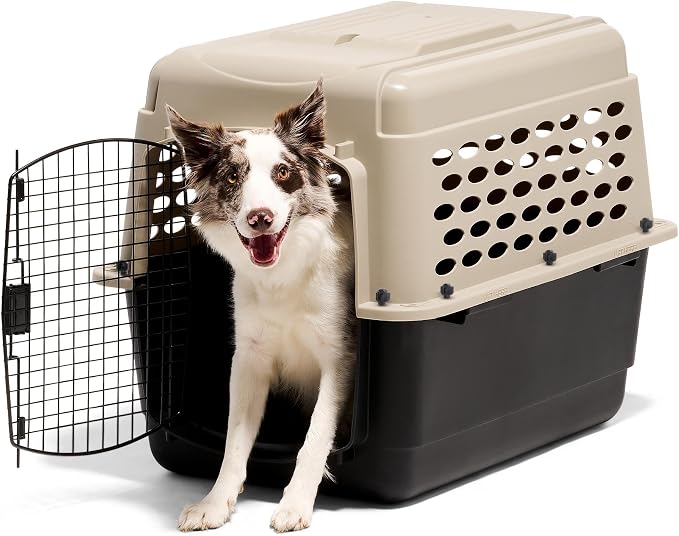 Petmate Vari Dog Kennel, 32in, Taupe and Black | Airline Friendly and Made of Durable Plastic, This Pet Crate Works Great for Home and Travel