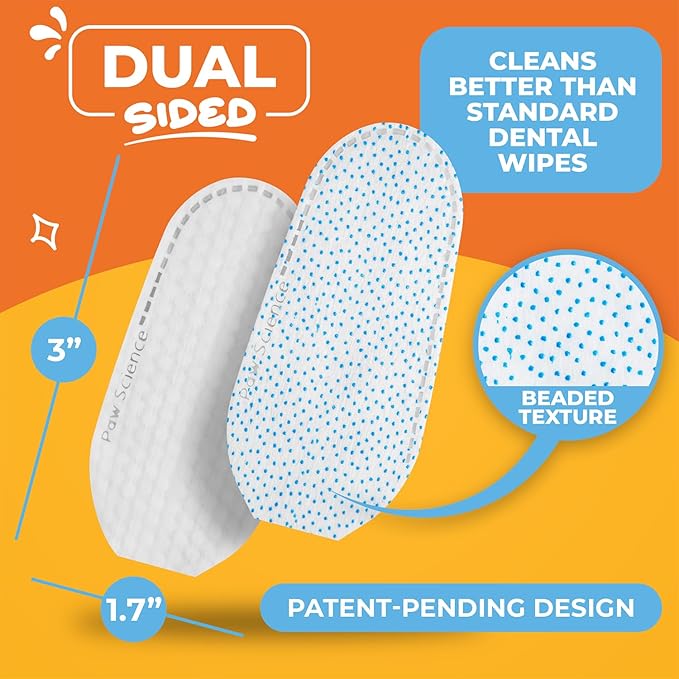 Paw Science Dog & Cat Teeth Cleaning Wipes - Dental Finger Wipes for Cats & Dogs - Pet Toothbrush & Tooth Brushing Kit - Effective Teeth Cleaner (Mint)