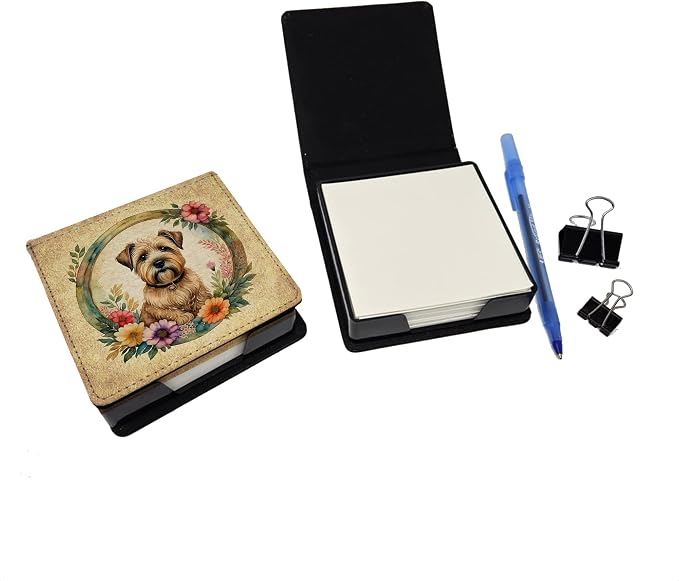 Caroline's Treasures Wheaten Terrier and Flowers PU Leather Note Paper Holder with Artist-Designed Cover, Desk Accessory, Office Gift