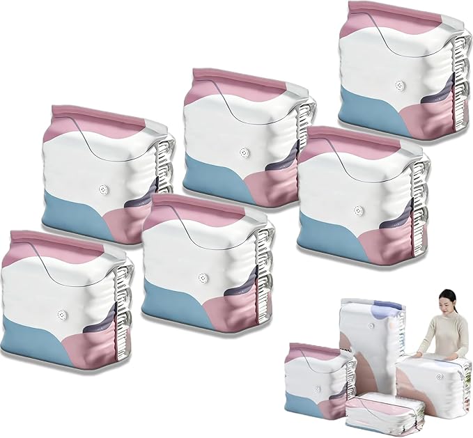 No‑pump Vacuum Storage Bags, Cube Compression Space Saver Bags, 3-Sec Fast Compression, No Pump Needed For Dorm And Home Organizing & Packing (6Pcs/M:19.7 × 27.6 × 11.8 in)