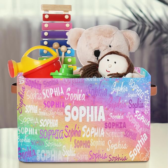 Custom Rectangle Storage Basket for Rooms, Watercolor Colorful Pink | Organizing Boys Girls Pets Toys Closet Shelf Clothes Books