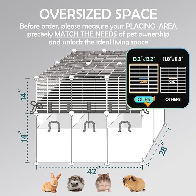MEEXPAWS Guinea Pig Cages, Bunny and Rabbit Cage Large 42"L x 28"W x 28"H | Small Animal Playpen with Storage Space, Top Cover, Waterproof Liner and Washable Pee Pad, Indoor Pet Enclosure for Kitten