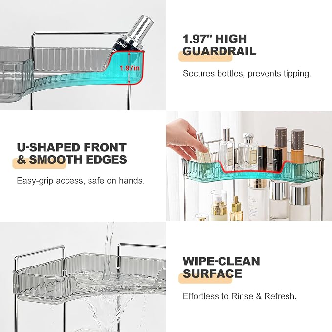 Corner Bathroom Counter Organizer, Vanity Organizer - Countertop Corner Shelf for Makeup Storage,Spice Racks for Kitchen Corner (Gray, 2-Tier)