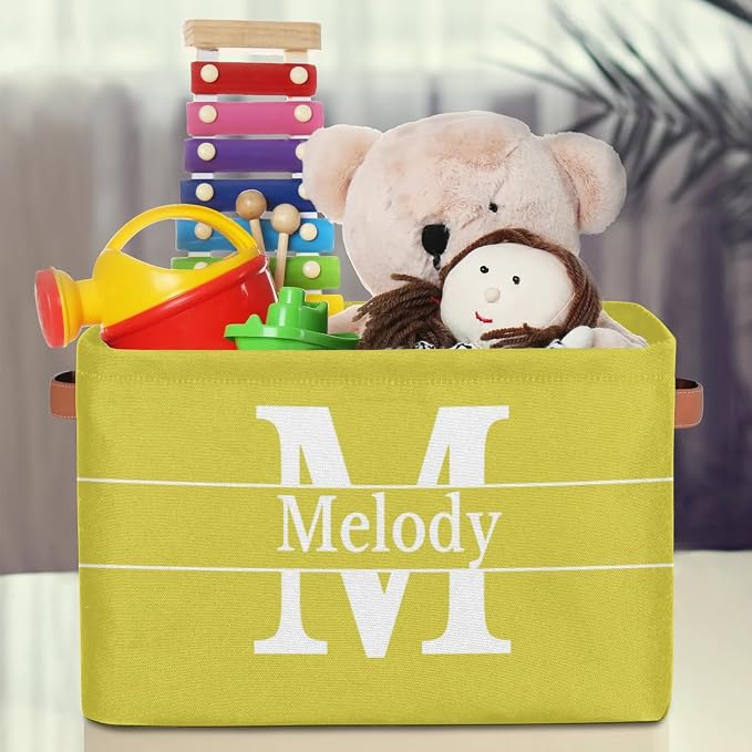 Custom Name Lemon Yellow Storage Bin, Initial Letter Storage Basket