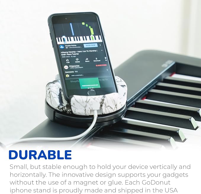 Plus+ Ultra Phone Stand (Swivel Base) - Portable Mount Accessory - Charging Port Access - Compatible with Tablet, iPhone & Most Smartphones (Marble)