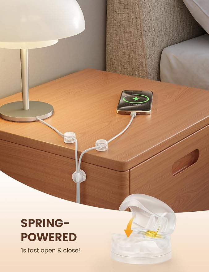 Lamicall 6Pack Clear Rotatable Cord Organizer, [1s Lock] Spring Cable Clips | Phone Charger Cord Holder, Desk Cable Management, Adhesive for Nightstand Office Drom Room, Christmas Decor Accessories