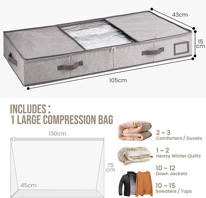 TAILI Under Bed Vacuum Storage Bags for Comforters and Blankets, Save 80% Space, Large Capacity Foldable Cationic Storage Box for Quilts Pillow Blankets Linen, 41" x 17.7" x 6", Jumbo Vacuum Seal