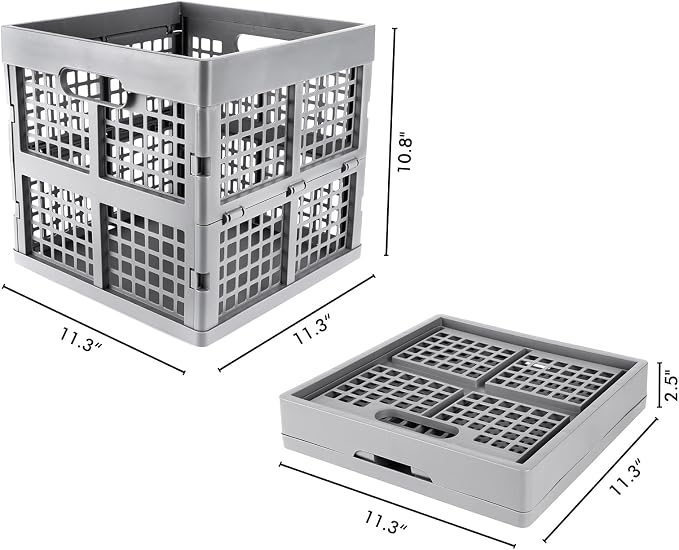 Eslite 3-Pack Collapsible Plastic Storage Crates,Foldable Crates for Storage,16L (Grey)