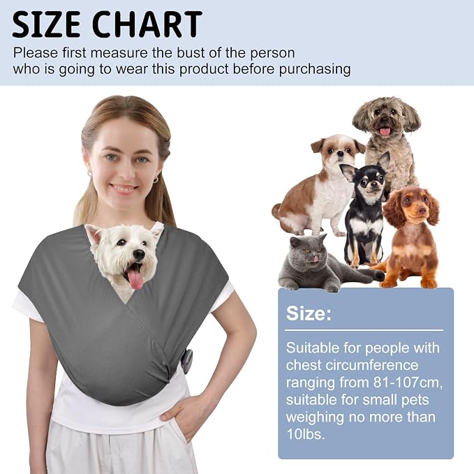 Swaddle Dog Sling Carrier for Small Dogs, Front Pet Sling Carrier Chest,Hands Free Adjustable Cat Sling Carrier Soft Cotton Reducing Pain Puppy Sling Carrier for Small Pet Up to 10lbs (Dark Gray)