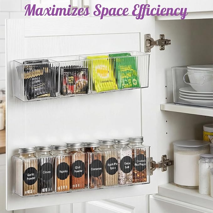 4 Pack Wall Mount Makeup Organizer, Adhesive Bathroom Shelves | 14" Long Narrow Cabinet Door Organizer with 3 Compartments, No Drilling Shower Floating Shelf for Bathroom Office