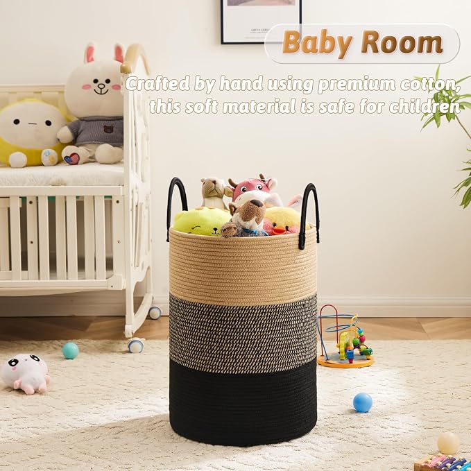 Artfeel Laundry Basket,Woven Cotton Rope Laundry Hamper,80L for Decorative Storage of Dirty Clothes,Toys and Blankets in Bathroom,Bedroom and Living Room