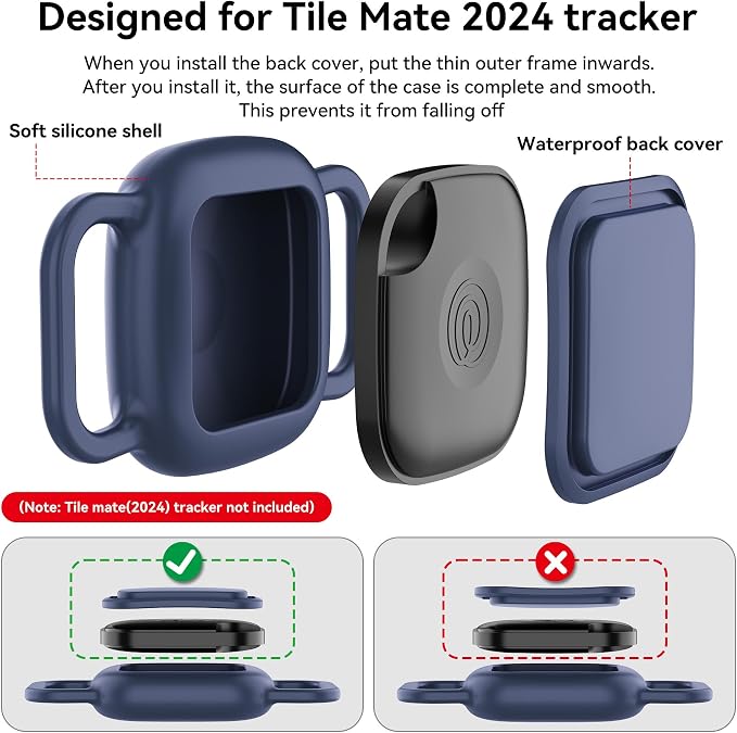 DDJ Waterproof Dog Collar Holder for Life360 Tile Mate Tracker, 4-Pack Durable Silicone Cover, Anti Lost for Life 360 Tile Tracker Case for Cat & pet Collars (Black, Navy Blue, Pink,White)