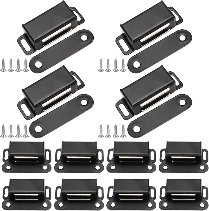 12Pcs Cabinet Door Magnets Catch, Black | Magnetic Shutter Hardware, Drawer Magnet Latch, For Closure Cupboard Closet Bathroom