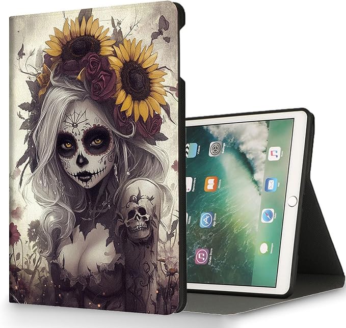 for Microsoft Surface Pro X/Pro X Plus-13 2019/2020/2021/2024 Tablet Case,Auto Wake/Sleep,Adjustable Stand Protective Cover - Sugar Skull Sunflower
