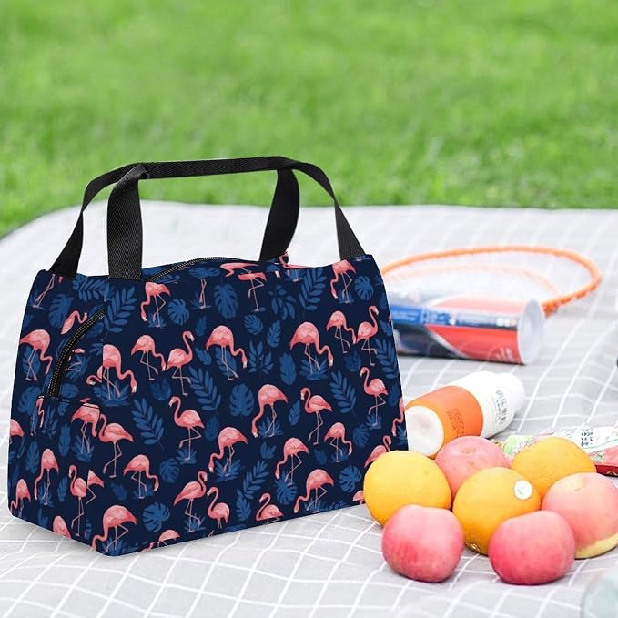 Insulated Lunch Cooler Tote Bag, Tropical Pink Flamingo Blue | Large Capacity, Multi Functional Lunchbox, Leakproof Lunch Bag, for Office Gym Travel, Easy to Clean