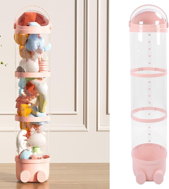 Stuffed Animal Storage Tube 130cm Large Capacity Transparent Plush Toy Display Bucket Organizer for Playroom Bedroom (Pink)