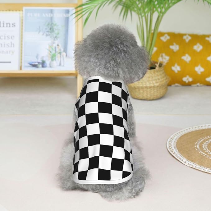 Black White Checkered Dog Shirts Sleeveless Puppy Cotton T-Shirts