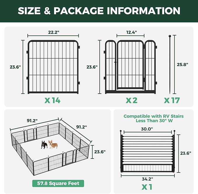 FXW Rollick Dog Playpen with RV Step Grid for RV Camping, 24" H, 16 Panels | Easy Setup & Sturdy, Blocks RV Stair Gaps, Fits RV Steps up to 30"W, For Puppies & Small Dogs, Patented