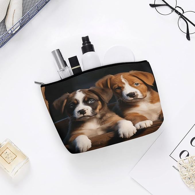 Puppies Dogs Pets Animals Cosmetic Bag for Women Small Cute Makeup Bag for Purse Waterproof Pu Leather Mini Makeup Pouch Aesthetic Portable Fabric Mini Zipper Pouch for Travel