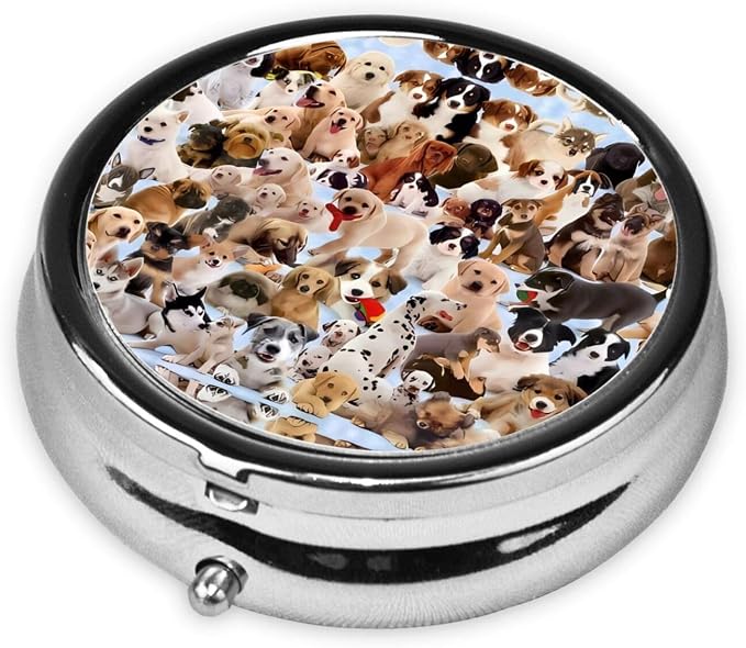 Cute Pet Dogs 3 Compartment Medicine Pill Case, Printed Travel Pill Box for Purse & Pocket, Cute Portable Pill Organizer Box Medicine Vitamin Holder Organizer